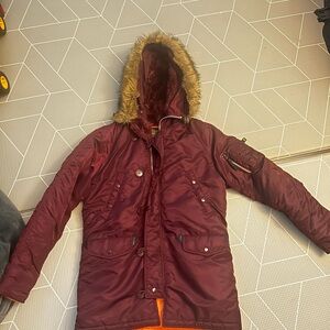 Alpha Industries Orange Jacket with Faux Fur Hood